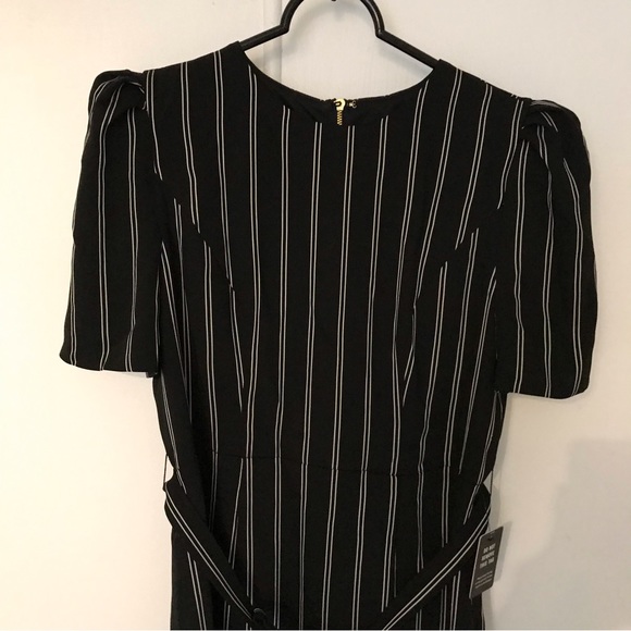 Express Pinstripe Black/White Dress with Belt - Picture 4 of 14